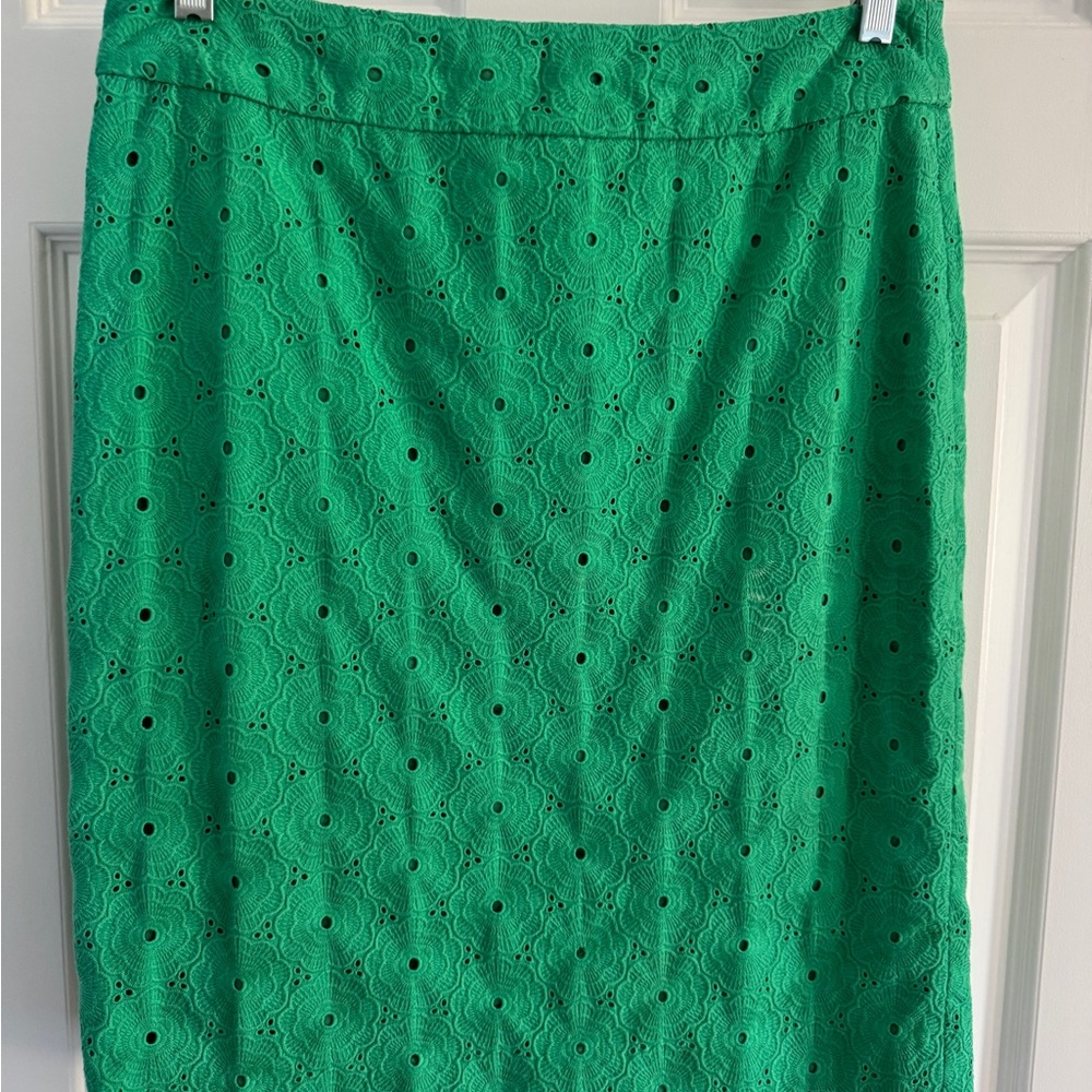 Talbots Green Eyelet Lace Midi Skirt